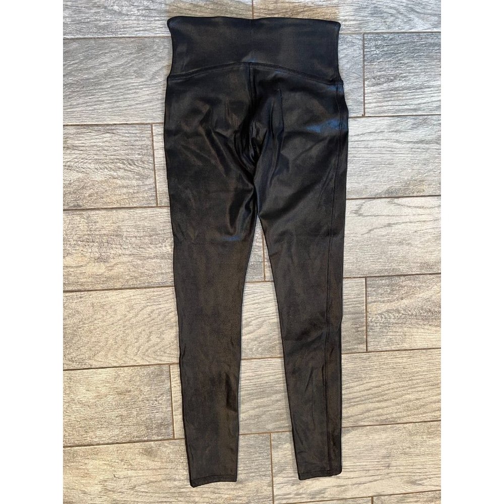 Spanx Medium Leggings Yoga Pants Sara Blakely Black Faux Leather Moto‎ Stretch